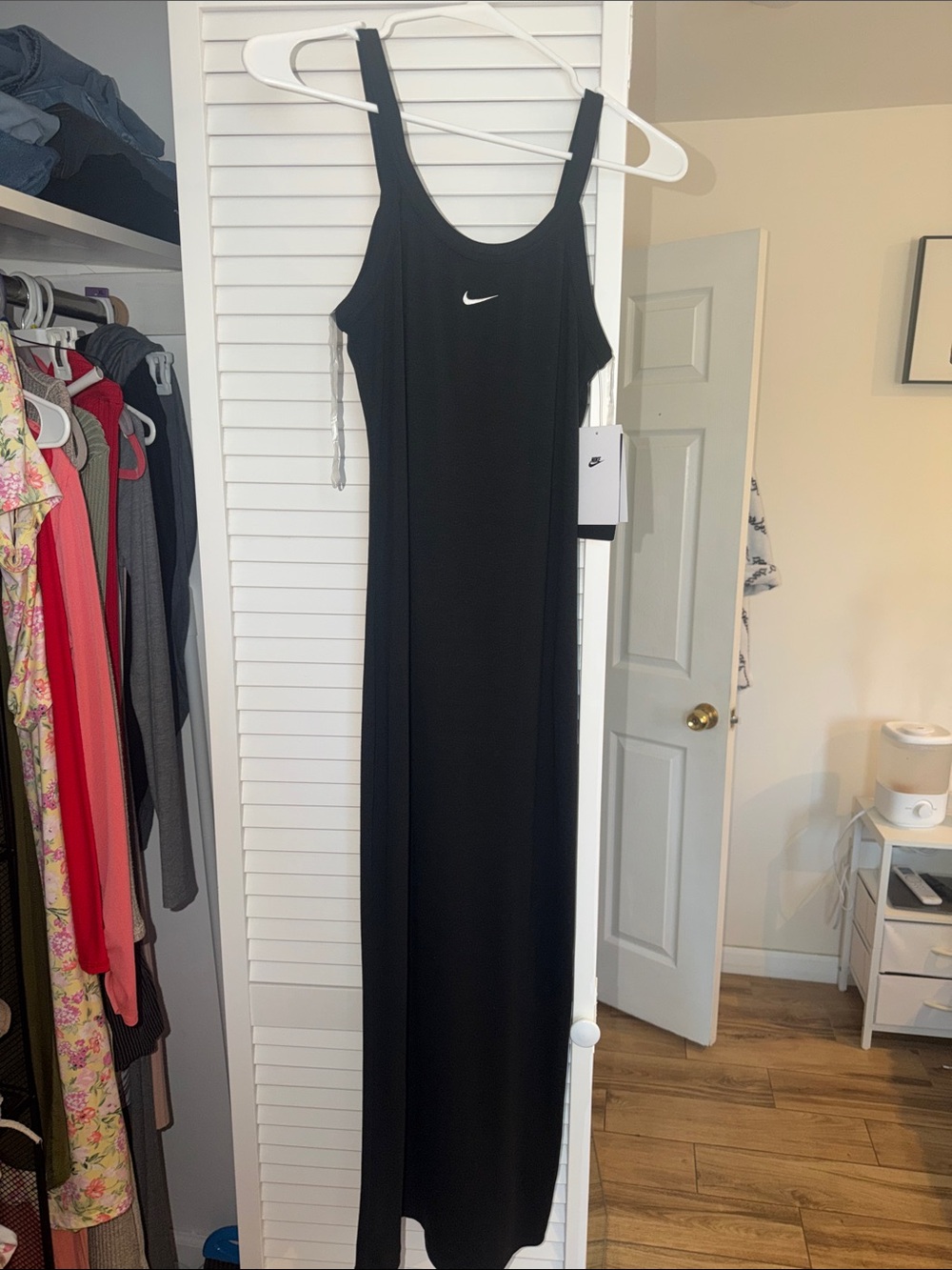 NWT Nike Black Sleeveless Maxi Dress with White Swoosh
